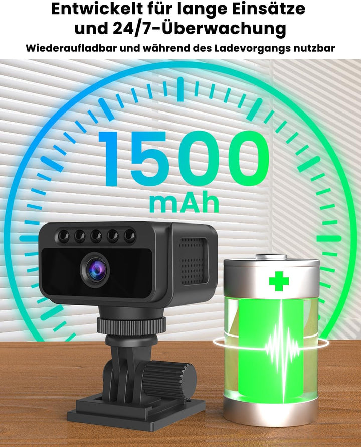 Mini Überwachungskamera Ohne WLAN, 4K Mini Kamera Überwachung Innen Akku, WLAN/AP Hotspot/Offline, m