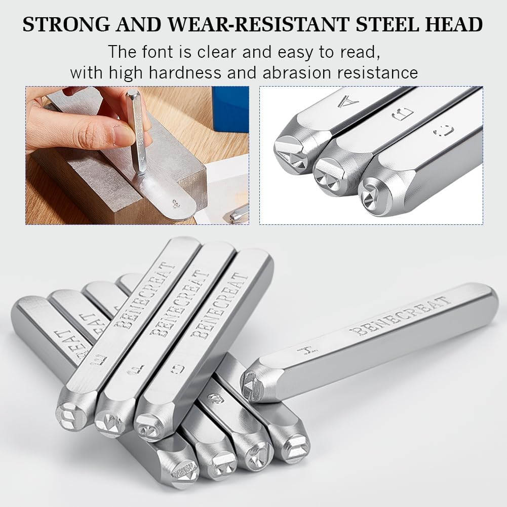 BENECREAT 36PCS 4mm Buchstaben und Zahlenmetallstempelset Mattstahlstahlstempel mit A-Z, 0-8, kaufmä