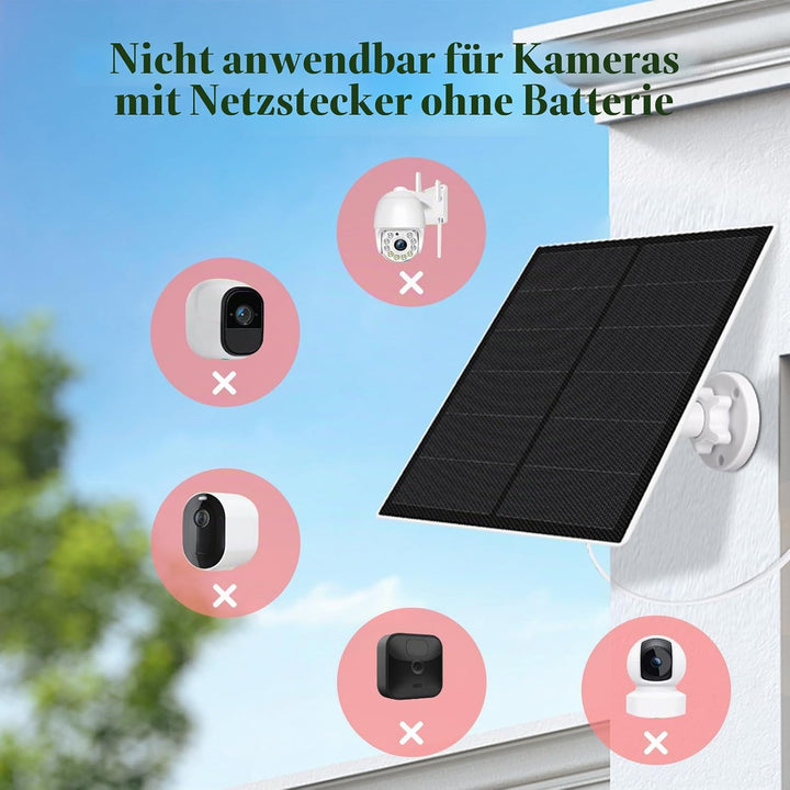 Solarpanel für Überwachungskamera Aussen, 5W Kamera Solarmodul mit Micro USB &amp; USB-C Anschluss Solar