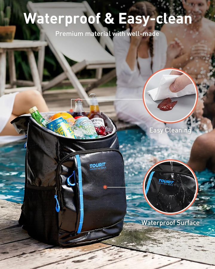 TOURIT Kühler Rucksack Leichter Rucksack 28L mit Flaschenöffner Hält 30 Dosen Dunkle Schwarz, Dunkle