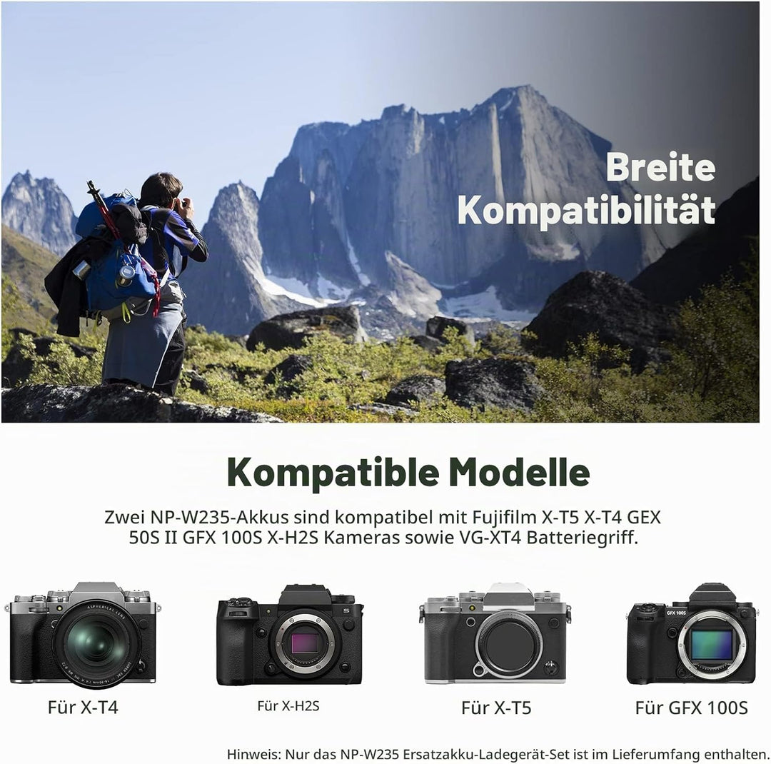 NEEWER NP-W235 Kamera Akkuladegerät Set, Doppel Steckplatz USB Ladegerät mit LCD, 2er Pack 2400mAh E