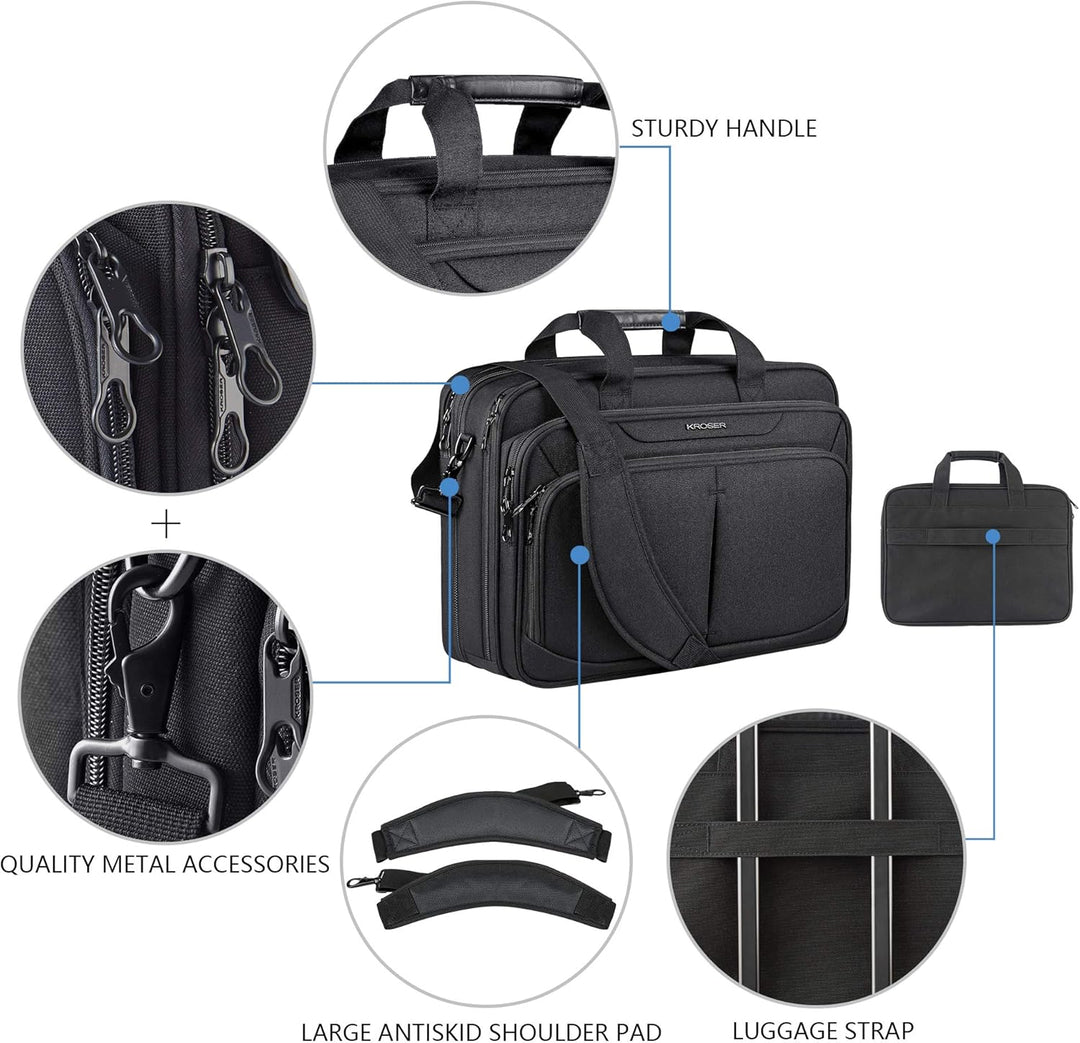 KROSER LaptopTasche 18" Upgrade Erweiterbare Leichte Aktentasche für 17,3" Laptop Premium Arbeitstas