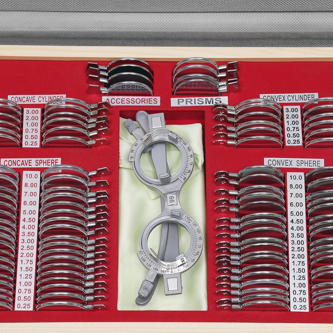 104Pcs Testlinsen-Set, 38x27x6cm Optisch Messbrille Linse Augenoptiker Metal Optometry Optical Trial