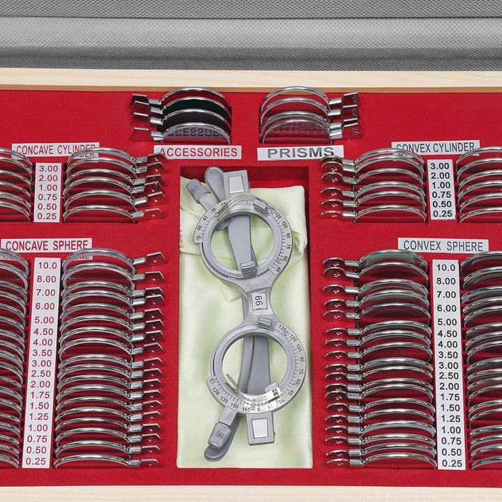 104Pcs Testlinsen-Set, 38x27x6cm Optisch Messbrille Linse Augenoptiker Metal Optometry Optical Trial
