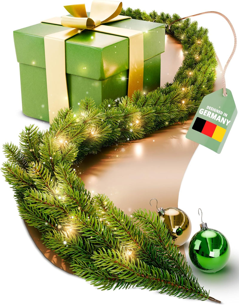 ArtiTree Weihnachtsgirlande - Naturgetreue Tannengirlande, 270cm Grün, LED-beleuchtet, Perfekt für W