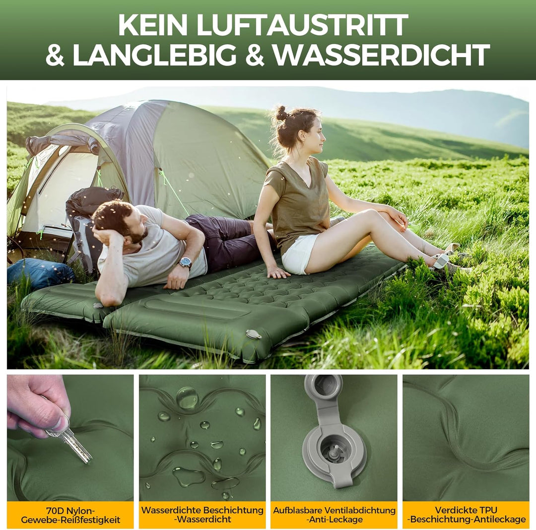 NAPASA Isomatte Camping, 14CM Verdicktes Aufblasbare Matratze mit Eingebauter Fusspresse Pumpe & Kis