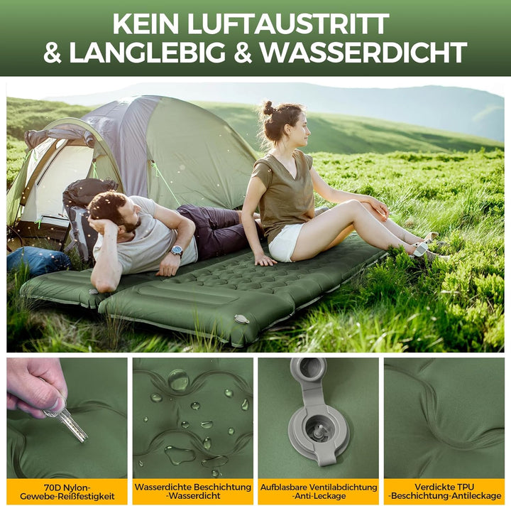 NAPASA Isomatte Camping, 14CM Verdicktes Aufblasbare Matratze mit Eingebauter Fusspresse Pumpe & Kis