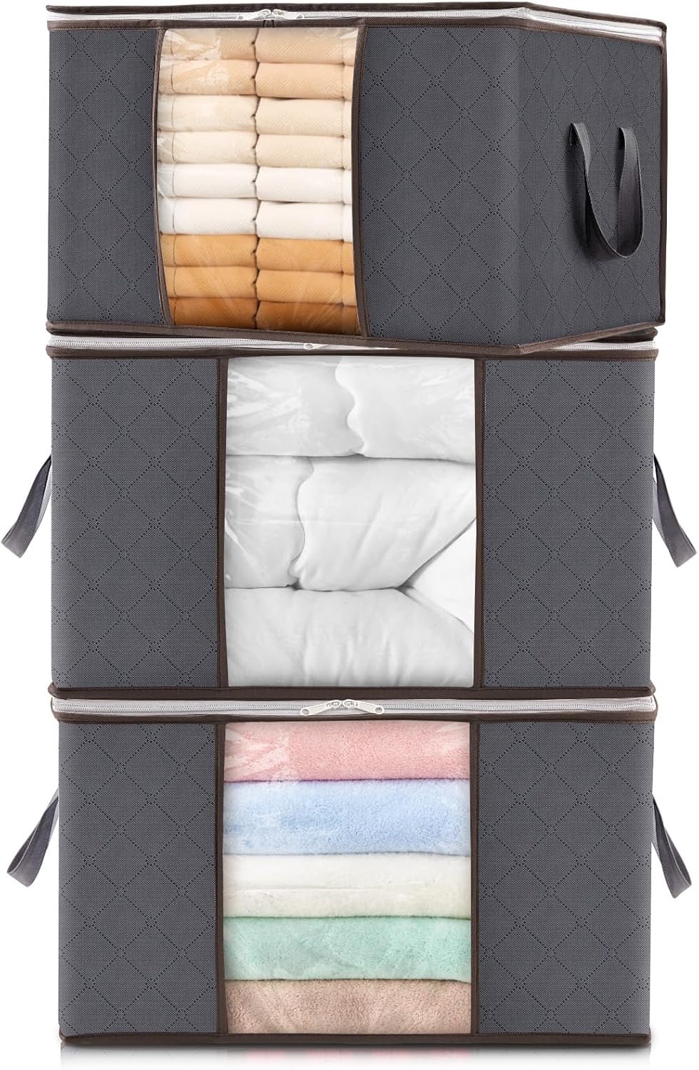 Lifewit 3 Stück Aufbewahrungstasche, Aufbewahrungsbox mit Deckel, Kleiderschrank Organizer Faltbare
