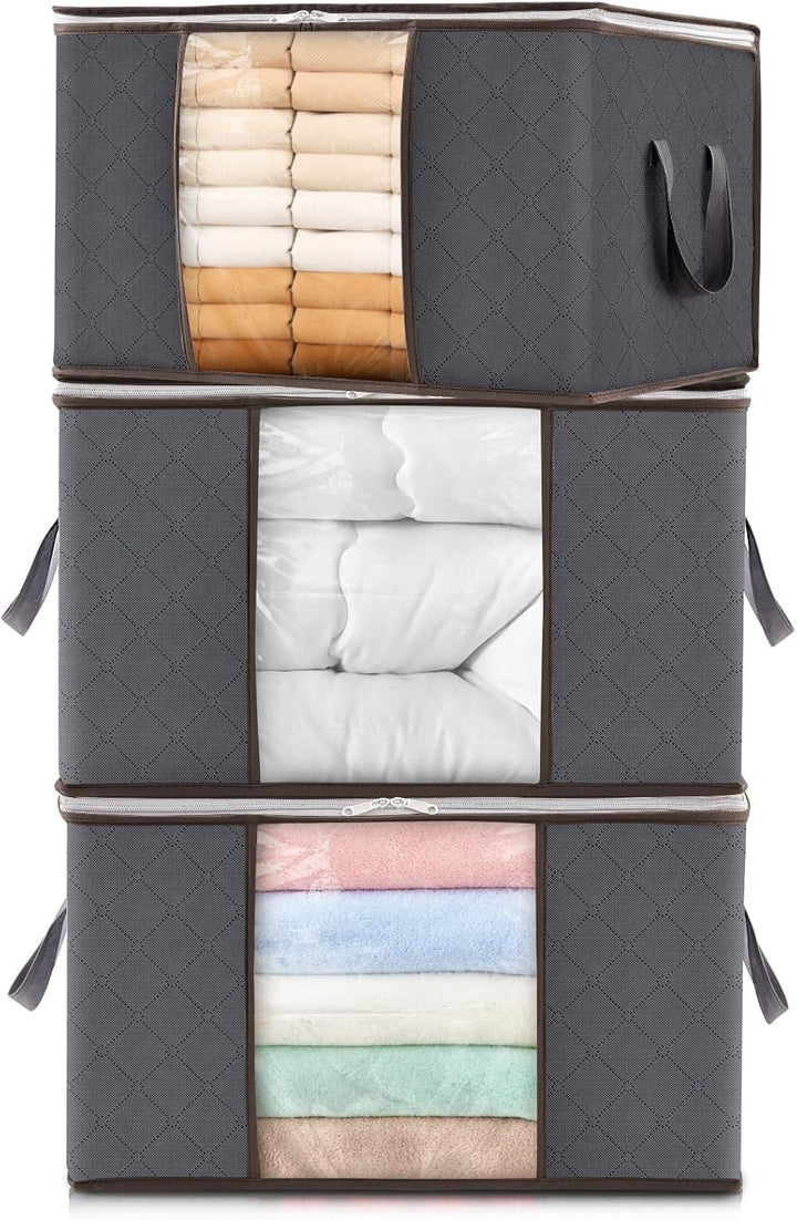 Lifewit 3 Stück Aufbewahrungstasche, Aufbewahrungsbox mit Deckel, Kleiderschrank Organizer Faltbare
