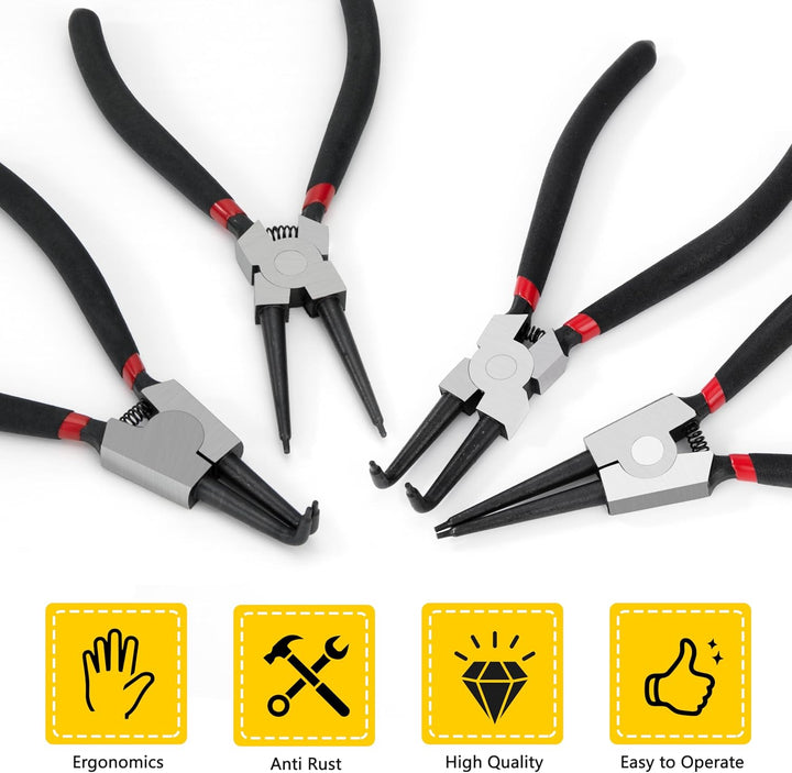 Sprengringzangen Set, 4 Stück 180mm Sicherungsringzange Interne und Externe, Kieferautomotive Werkze