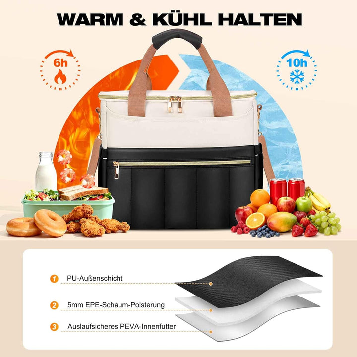 ISEYOU Kühltasche, Lunchtasche mit Weiter Öffnung, Grosse Auslaufsichere Lunch Bag Damen Herren mit