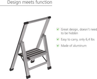 WENKO Leichte Aluminium Trittleiter mit 1 Stufe für 25 cm höheren Stand, rutschsichere XXL-Stufen, D