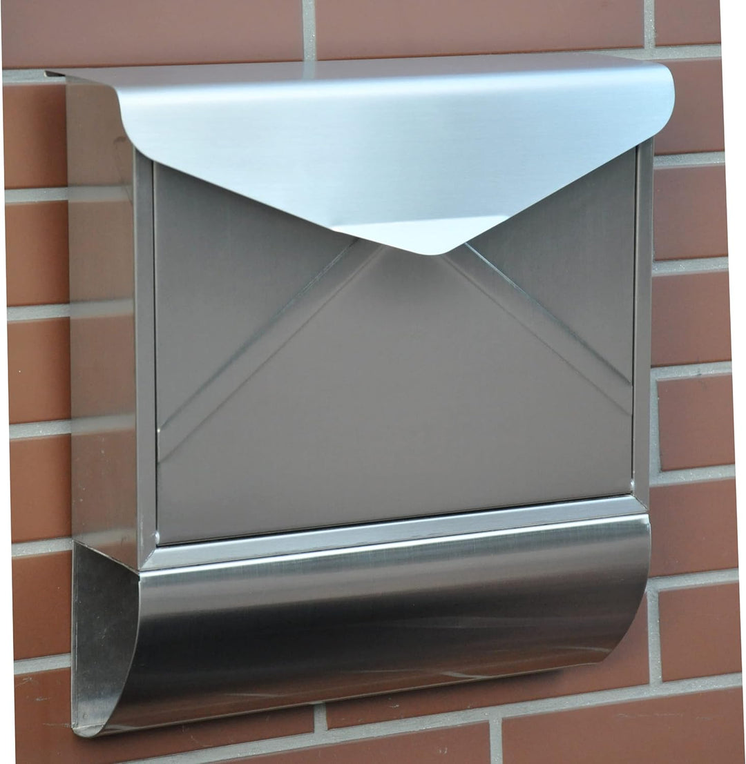 Designer Briefkasten Wandbriefkasten Postkasten mit Zeitungsrolle Zeitungsfach aus Edelstahl V2A Ros