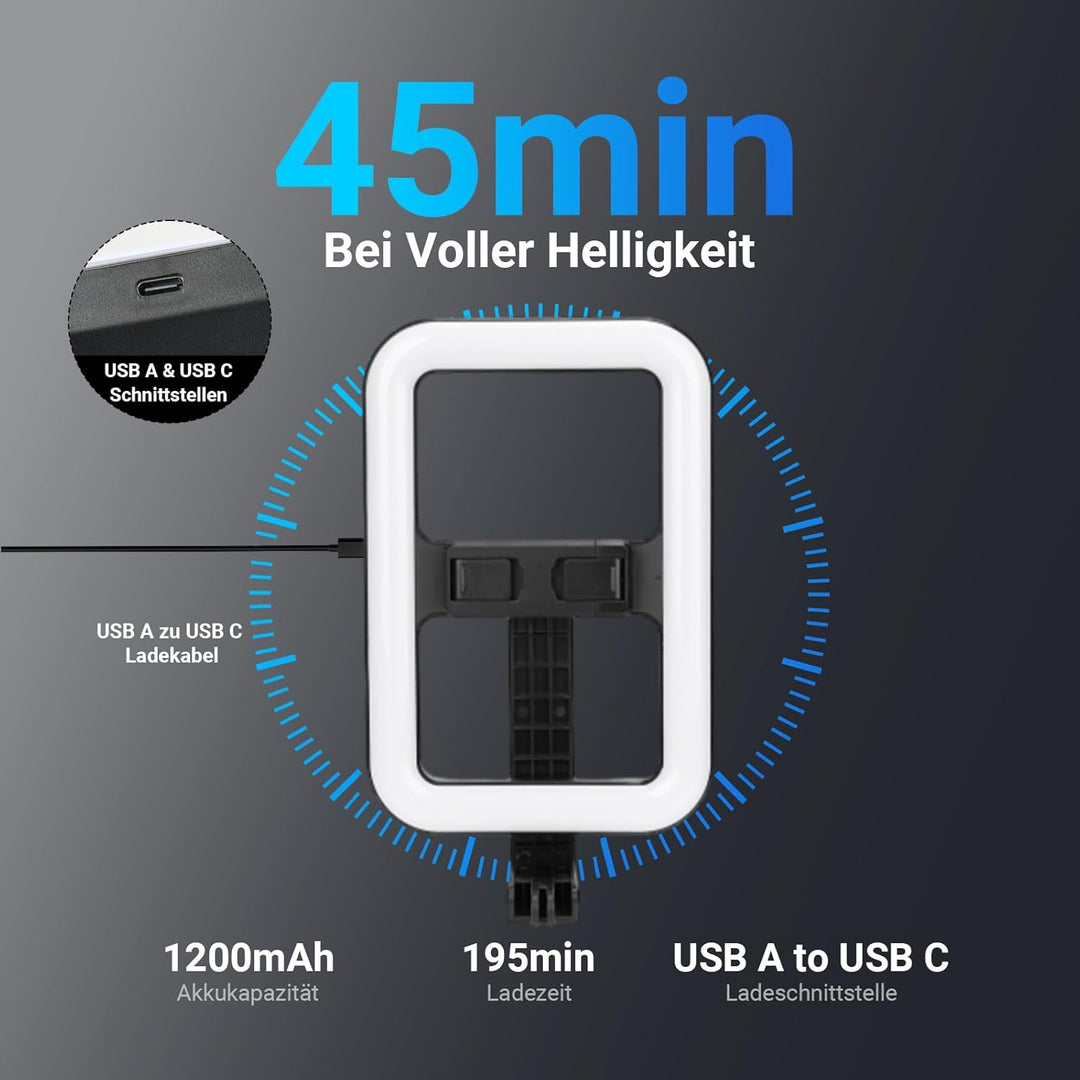 NEEWER Basics 10W Selfie Licht mit Stativ, 1200mAh LED Quadrat Ringlicht, 72" Selfie Stick Handyhalt