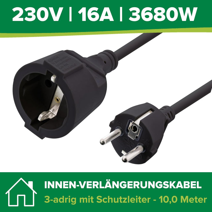 InLine Schutzkontakt-Verlängerungskabel CEE 7/7 für Innenbereich, GS-zertifiziert mit Kinderschutz,