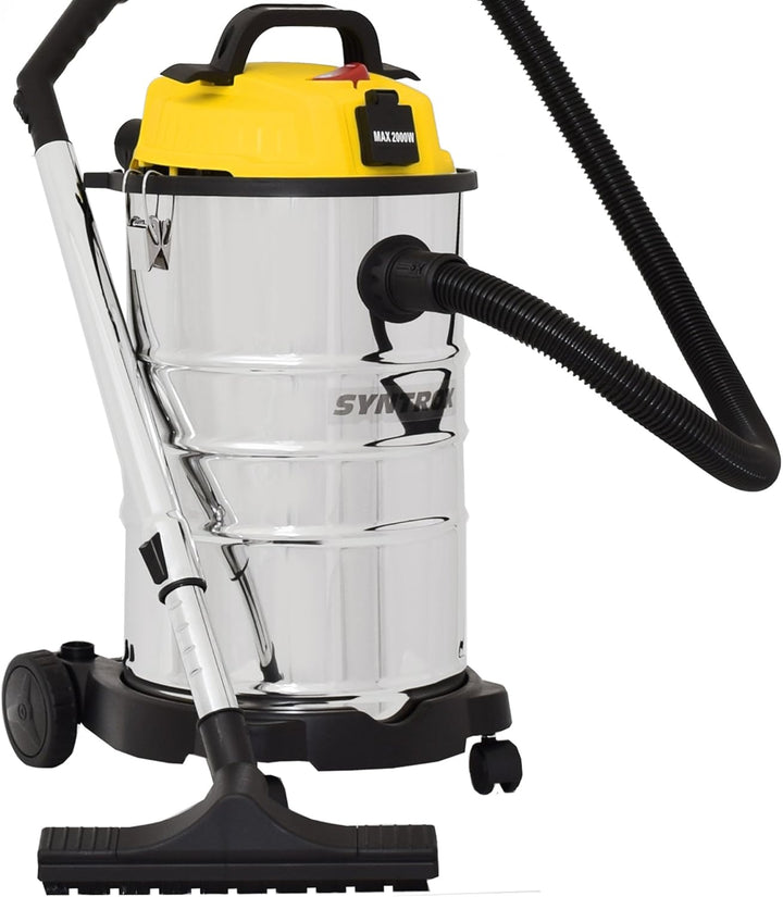 Syntrox Germany 30 Liter Staubsauger Nass- und Trockensauger Edelstahl mit Steckdose Schnellverschlü