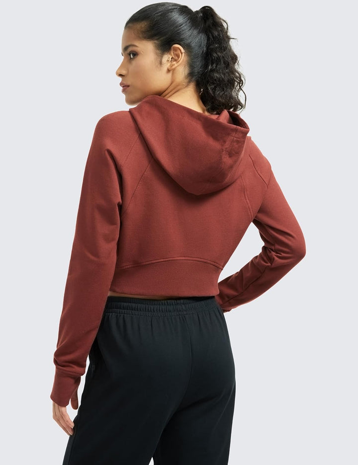 CRZ YOGA Damen Full Reissverschluss Fleece Hoodie Jacke Cropped Running Zip Up Laufjacke Workout Spo
