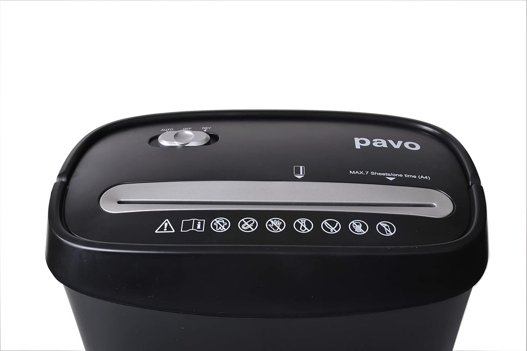 PAVO Aktenvernichter 7, Kreuzschnitt, 7 Blatt, ideal für Büro, Schwarz, 8007790