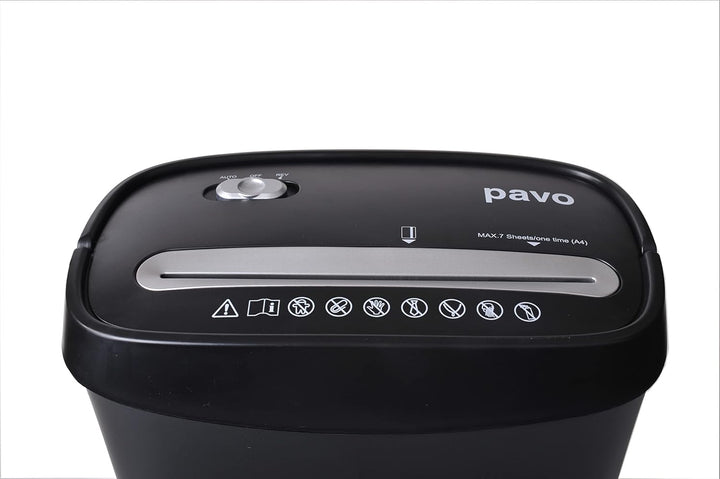 PAVO Aktenvernichter 7, Kreuzschnitt, 7 Blatt, ideal für Büro, Schwarz, 8007790