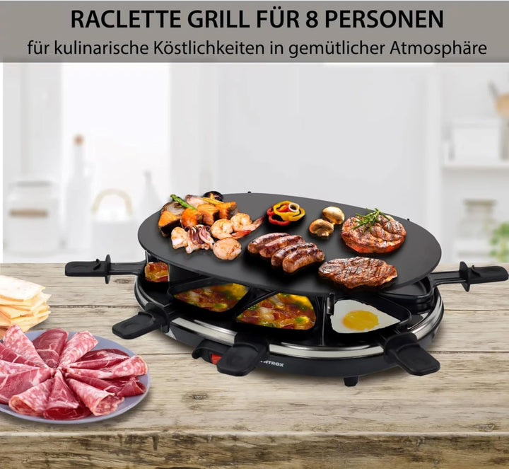 Syntrox Germany Raclette Grill für 8 Personen Emailliert Chural, Partyraclette mit Glas-Keramik Gril