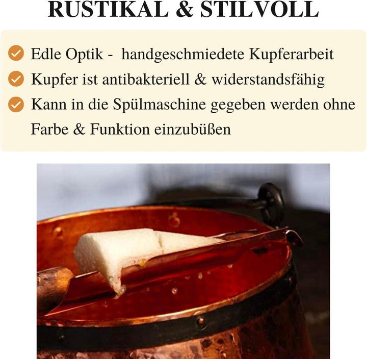 CopperGarden handgeschmiedete & verzinnte Feuerzange aus blankem Kupfer I Feuerzangenbowle I Verstel
