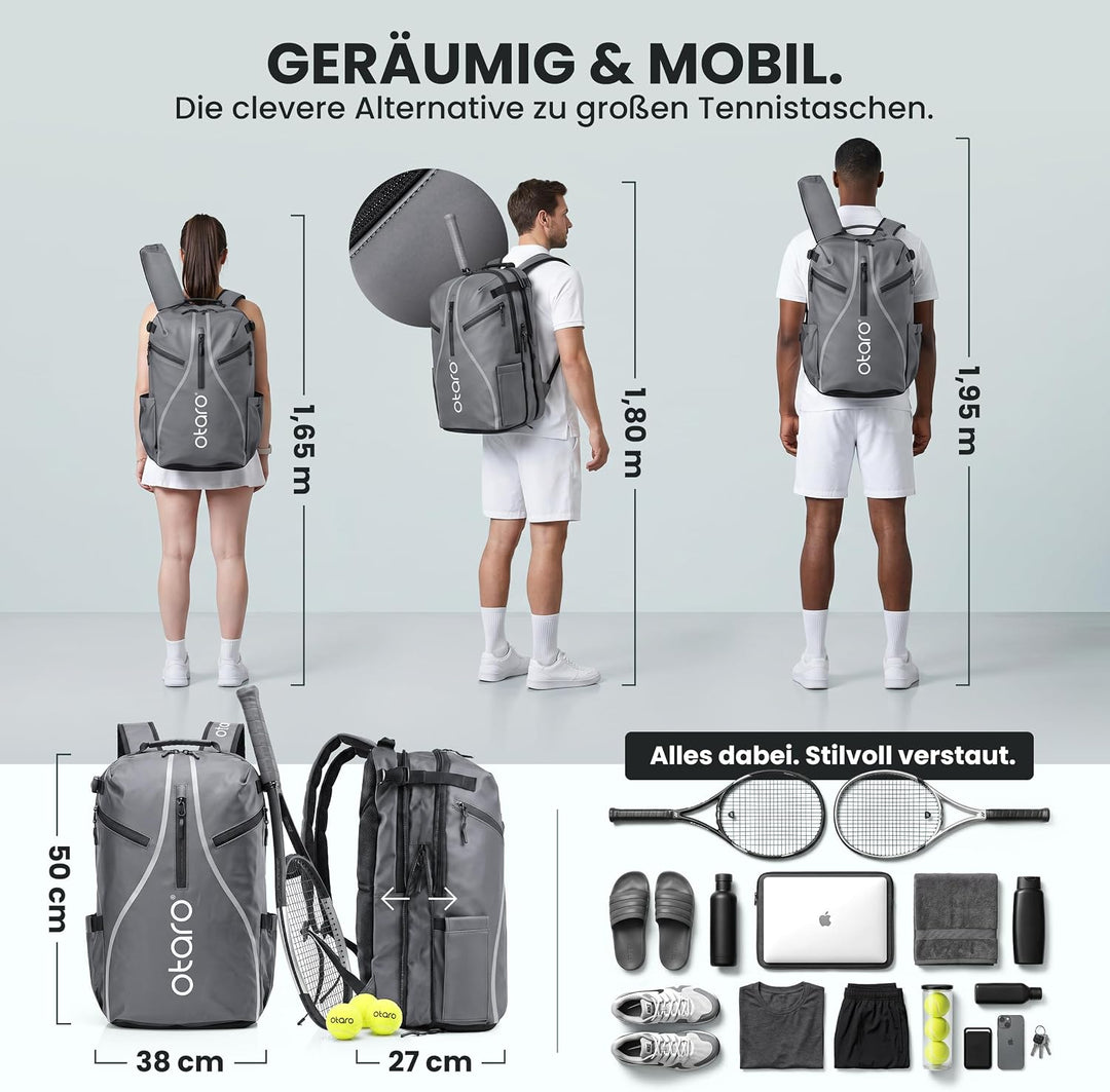 Otaro Tennisrucksack mit Schuhfach (Für 2 Tennisschläger) Inkl. Separierten Schuhfach &amp; Schlägerschu