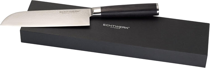 ECHTWERK Damastmesser Set 7tlg. Inkl. Magnet-Messerblock aus Holz & EW-DM-0360 Damastmesser Santokum