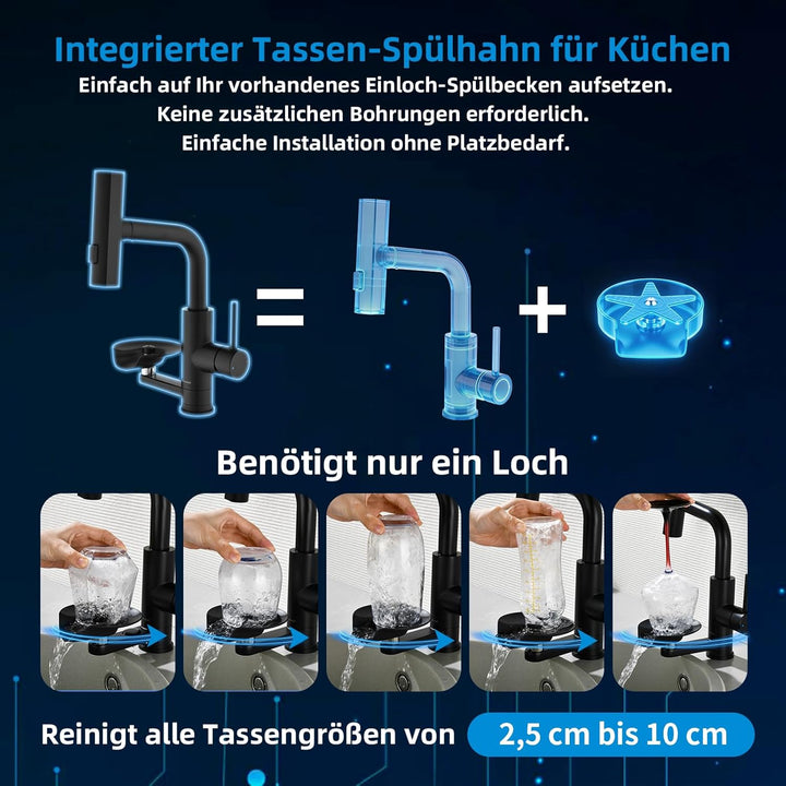 Waschtischarmatur Mynaiad mit Glasspüler, Ausziehbarer Einhebelmischer mit Drei-Auslauf-Modi, Wasser