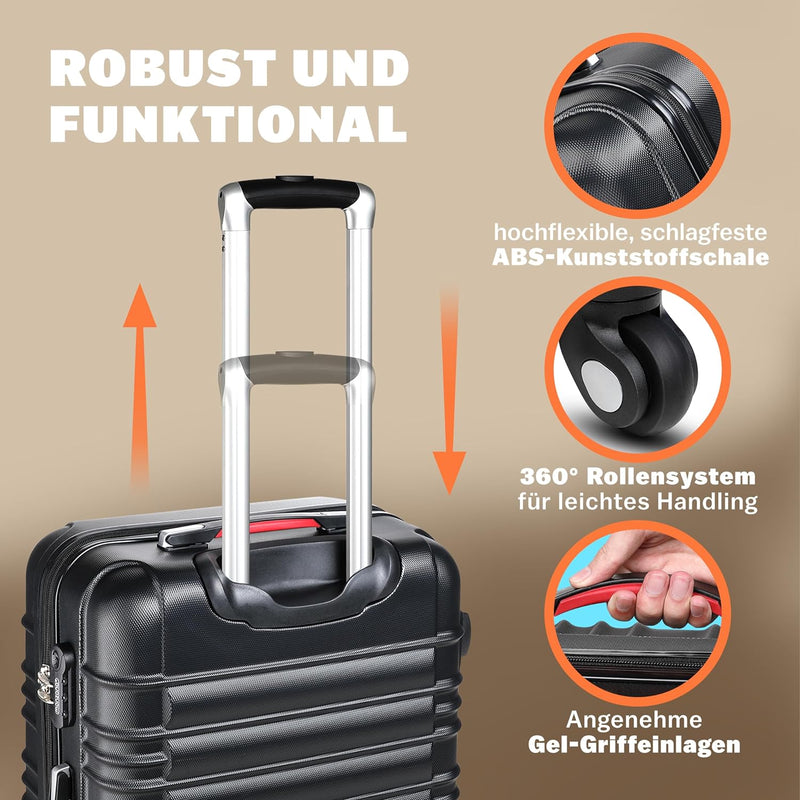 Monzana® Koffer Baseline Handgepäck ABS Hard Case Gehäuse gummierte Rollen Teleskopgriff Zahlenschlo