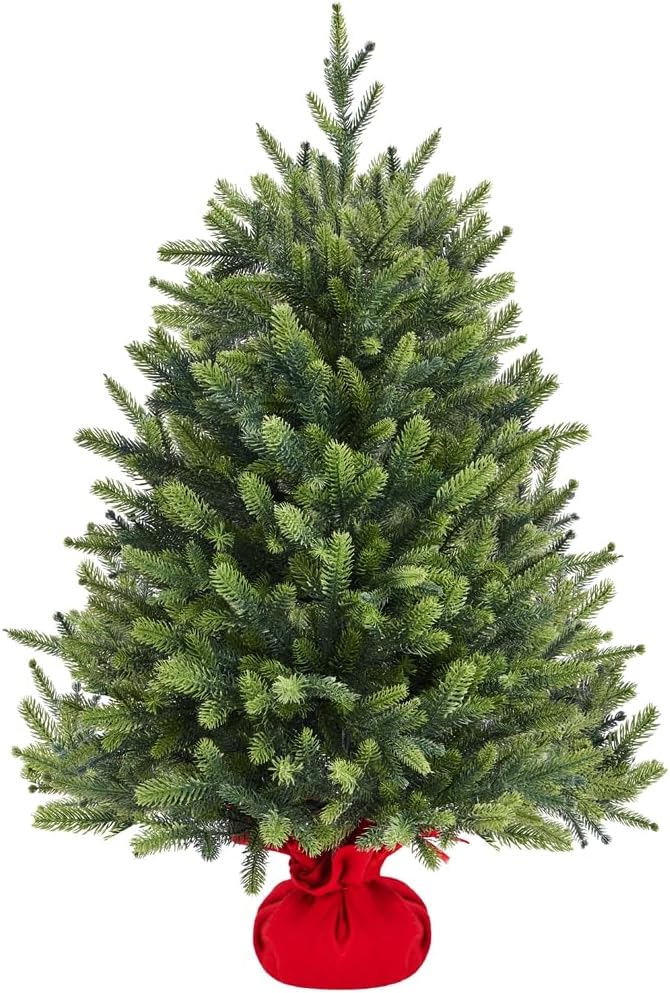 Yaheetech 91cm Mini künstlicher Weihnachtsbaum mit 143 Spitzen & Zementbasis, Mini Tischplatte Tanne