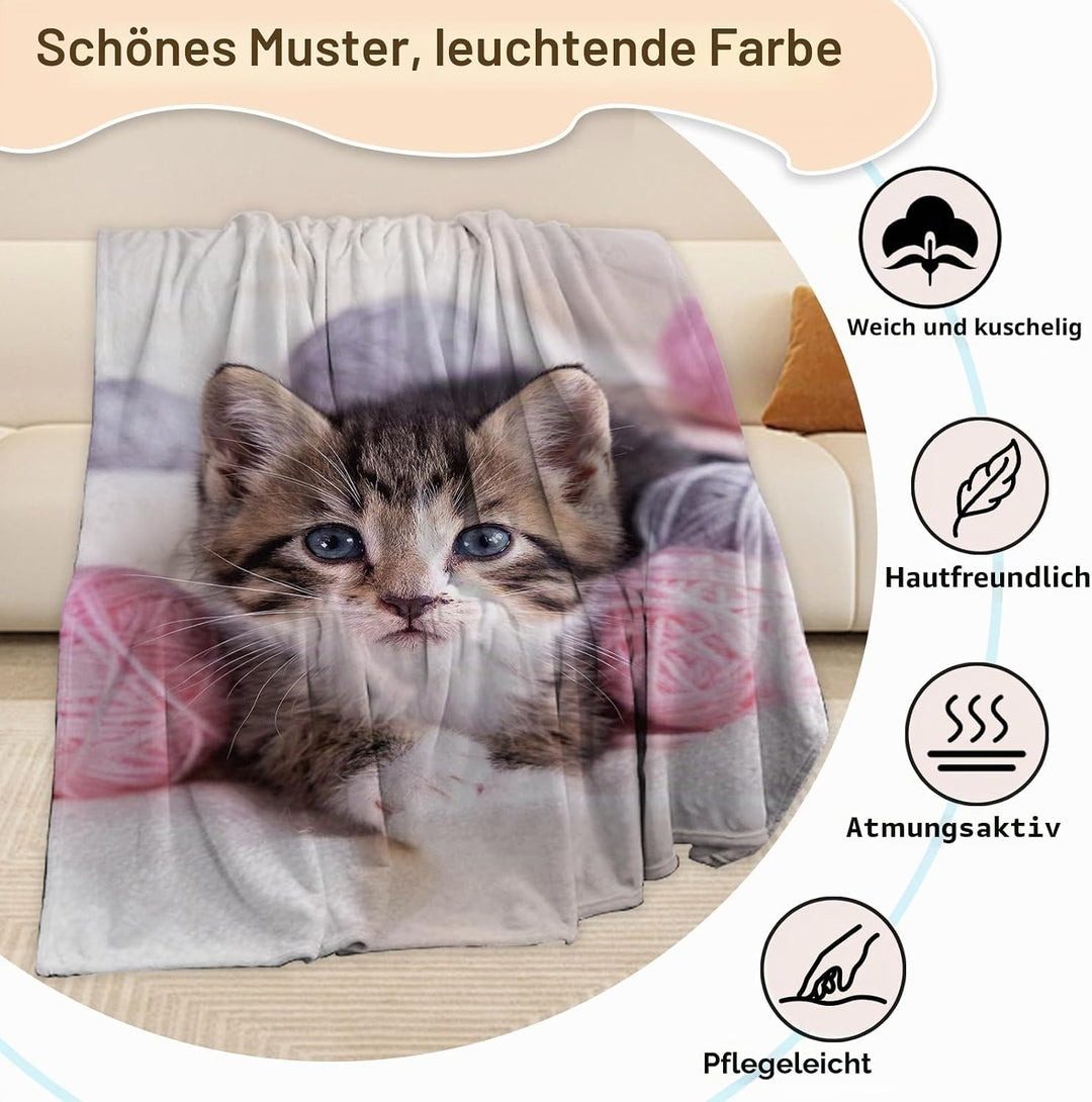 Katzemotiv Kuscheldecke für Kinder, Katzen Flanell Decke,Kinderdecke Katzemotiv Flauschige Plüsch De