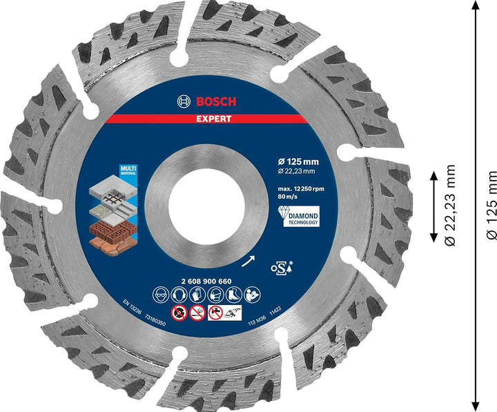 Bosch Professional 1x Expert MultiMaterial Diamanttrennscheiben (für Beton, Ø 125 mm, Zubehör Kleine