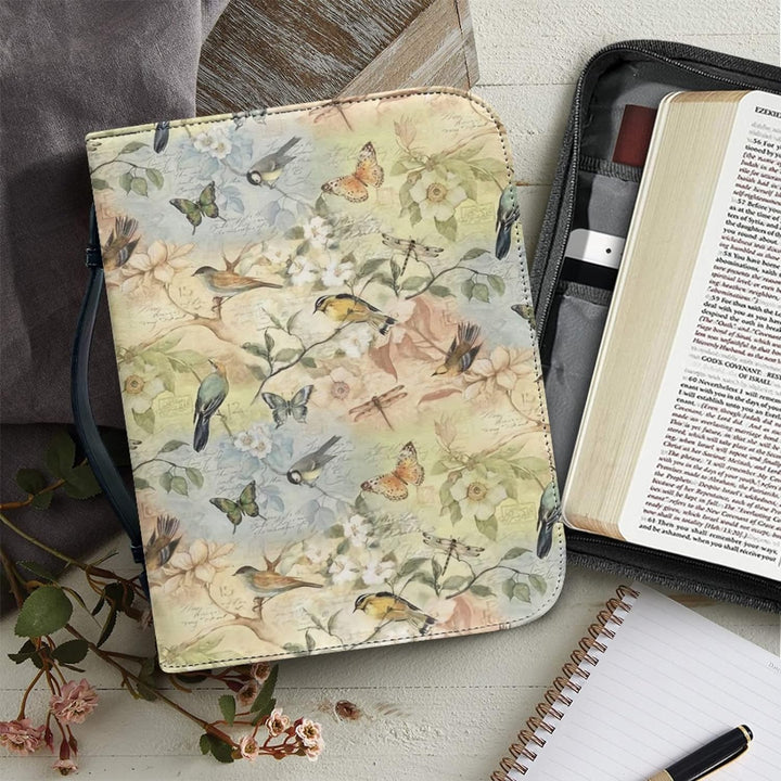Kuiaobaty Bibeltasche mit Vögeln, Blumenmuster, Kunstleder, Vintage-Landhaus-Buchtasche, Kirchentasc