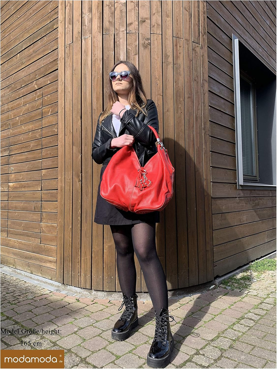 modamoda de - 330 - ital. Leder Damen Schultertasche Large Dark Chocolate, Dark Chocolate