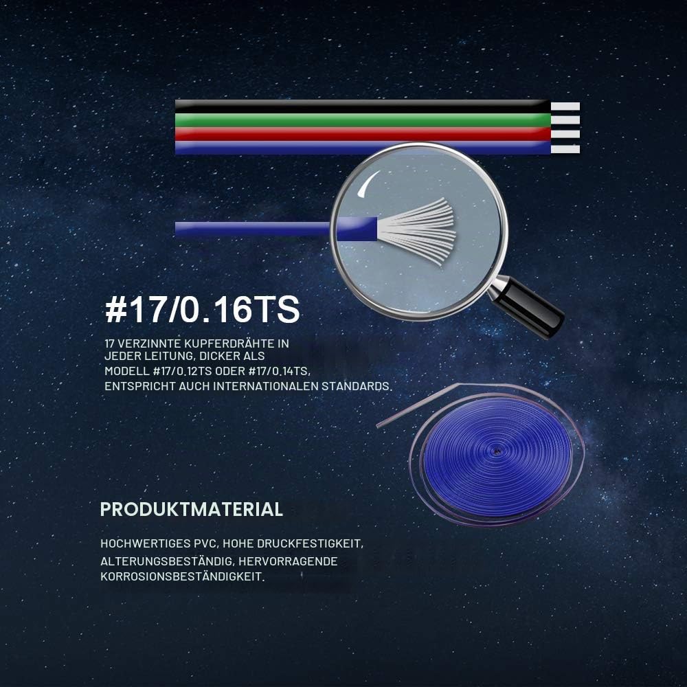 CARLITS 30M 22 AWG 4 Adriges RGB Verlängerungs Kabel Draht Leitung, 12/24V DC 4x0.3mm² 100ft LED Leu