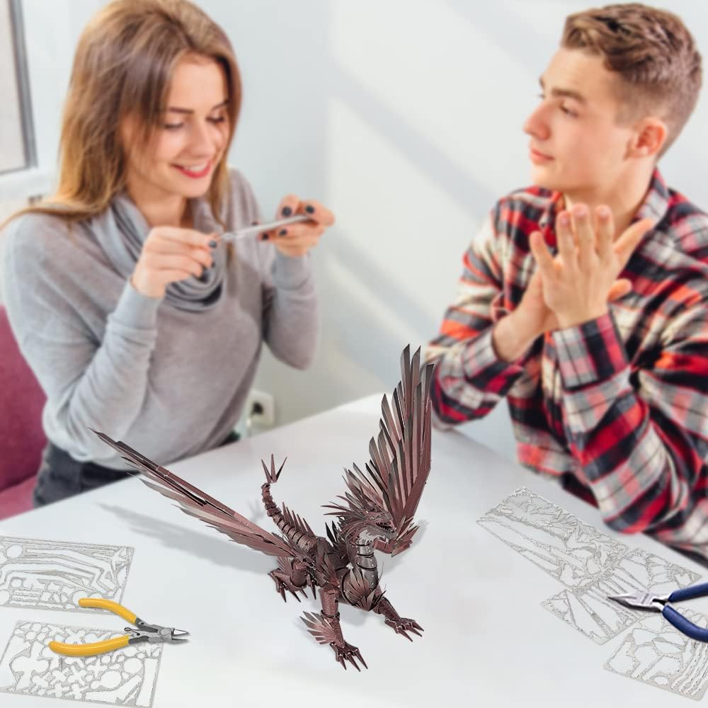 Piececool 3D Puzzle Metall, Drache für Modellbausatz Erwachsene, 3D-Puzzles zu Bauen, BAU, Bastel-Ki