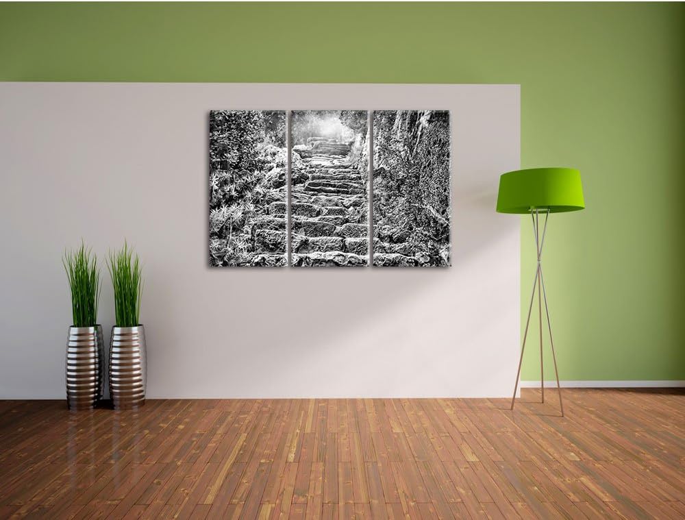 Pixxprint Schöne alte Steintreppe als Leinwandbild/Grösse: 3 Teilig (120x80) cm/Wandbild/Kunstdruck/