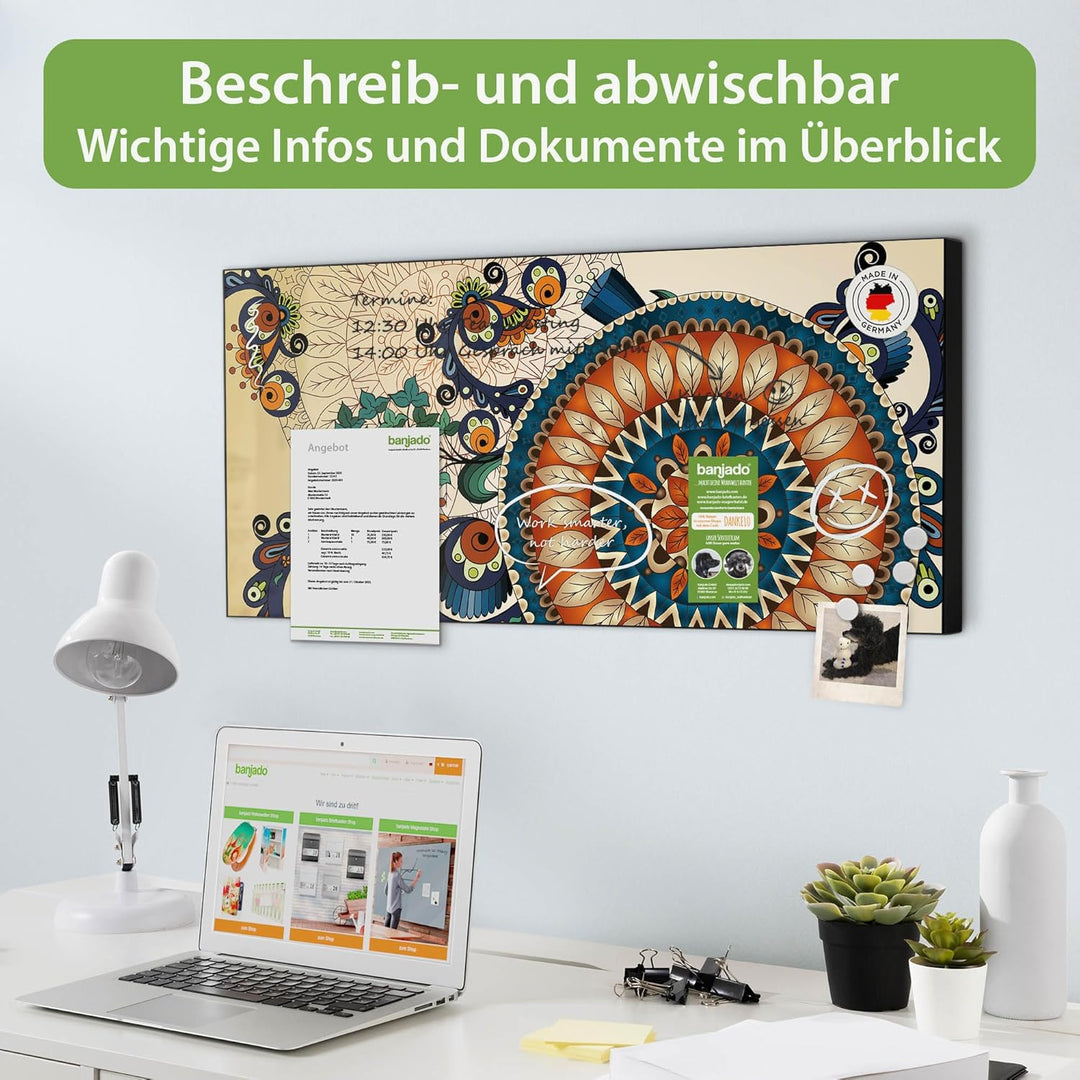 banjado Magnettafel schwarz 78 x 37cm / Magnetwand Metall/Magnetpinnwand als Memoboard/Pinnwand Magn