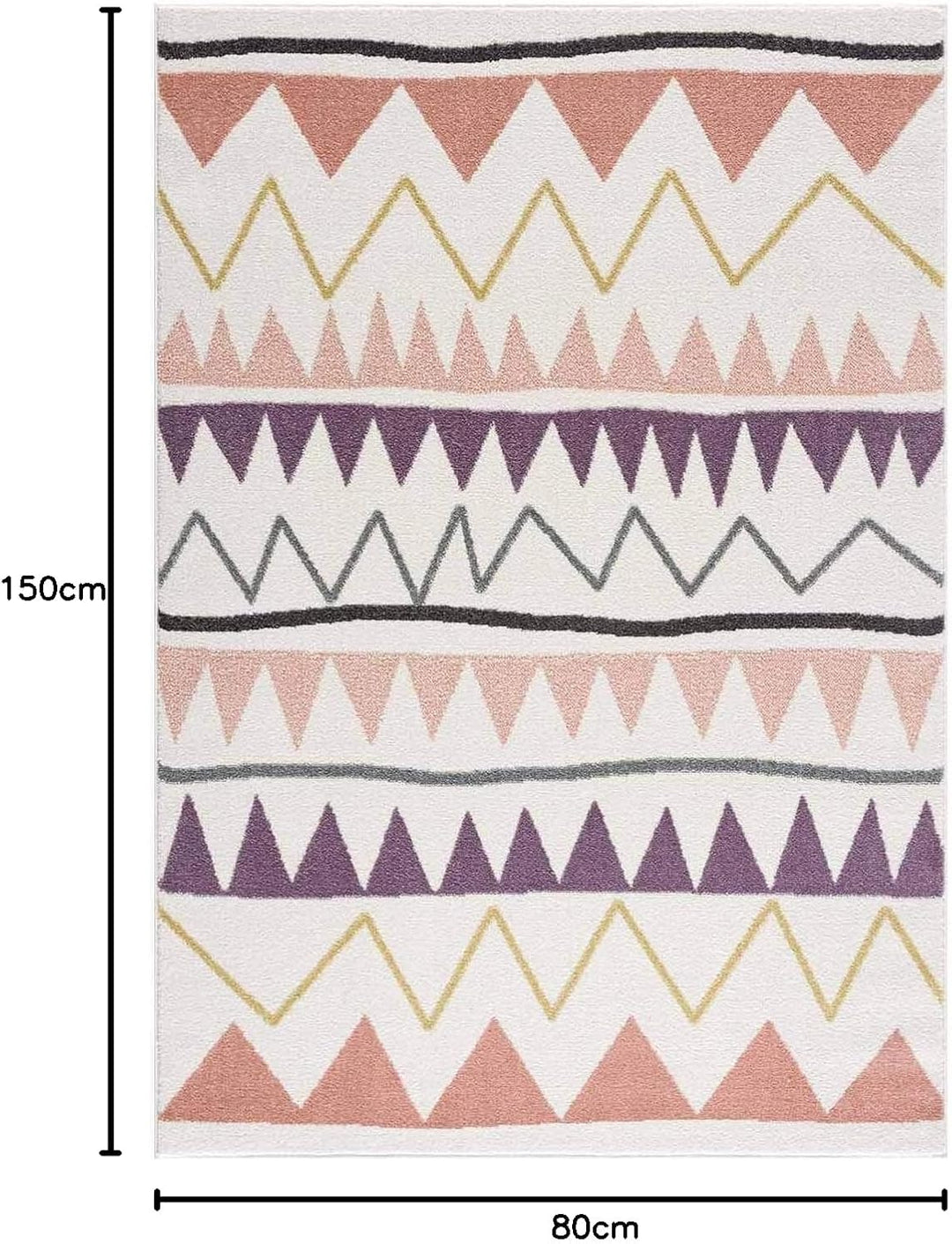 carpet city Kinderteppich Läufer - Zickzack-Motiv 80x150 cm Creme Rosa - Kinderzimmer Teppich Modern
