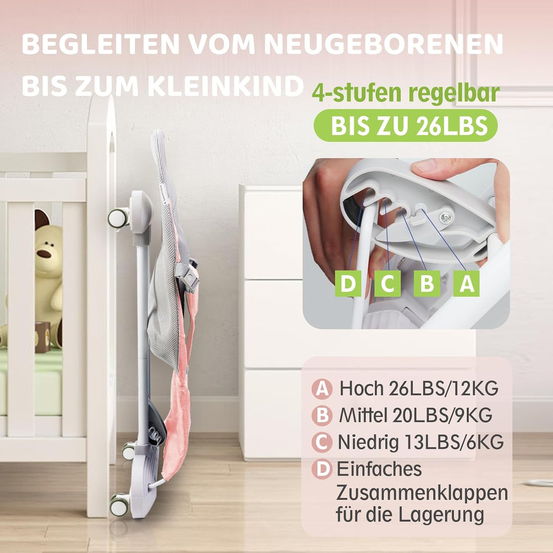 Babywippe mit Abnehmbarer Spielbogen, Baby Bouncer mit Klavierspielzeuge, Fütterungstablett, Verdick