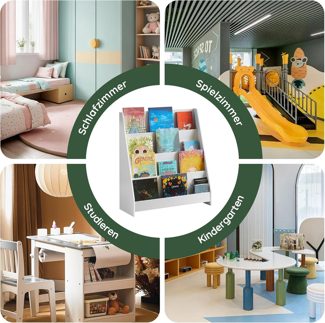 SoBuy Bücherregal Kinder Montessori Kinderregal mit 4 Ablagefächern Regal Kinderzimmer Spielzeug Auf