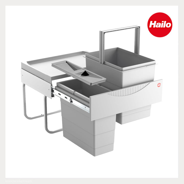 Hailo Abfallsammler 3644702 | Raumspar-Tandem-S | 30L Einbau-Mülleimer | 2-fach Trennung 18 + 12 Lit