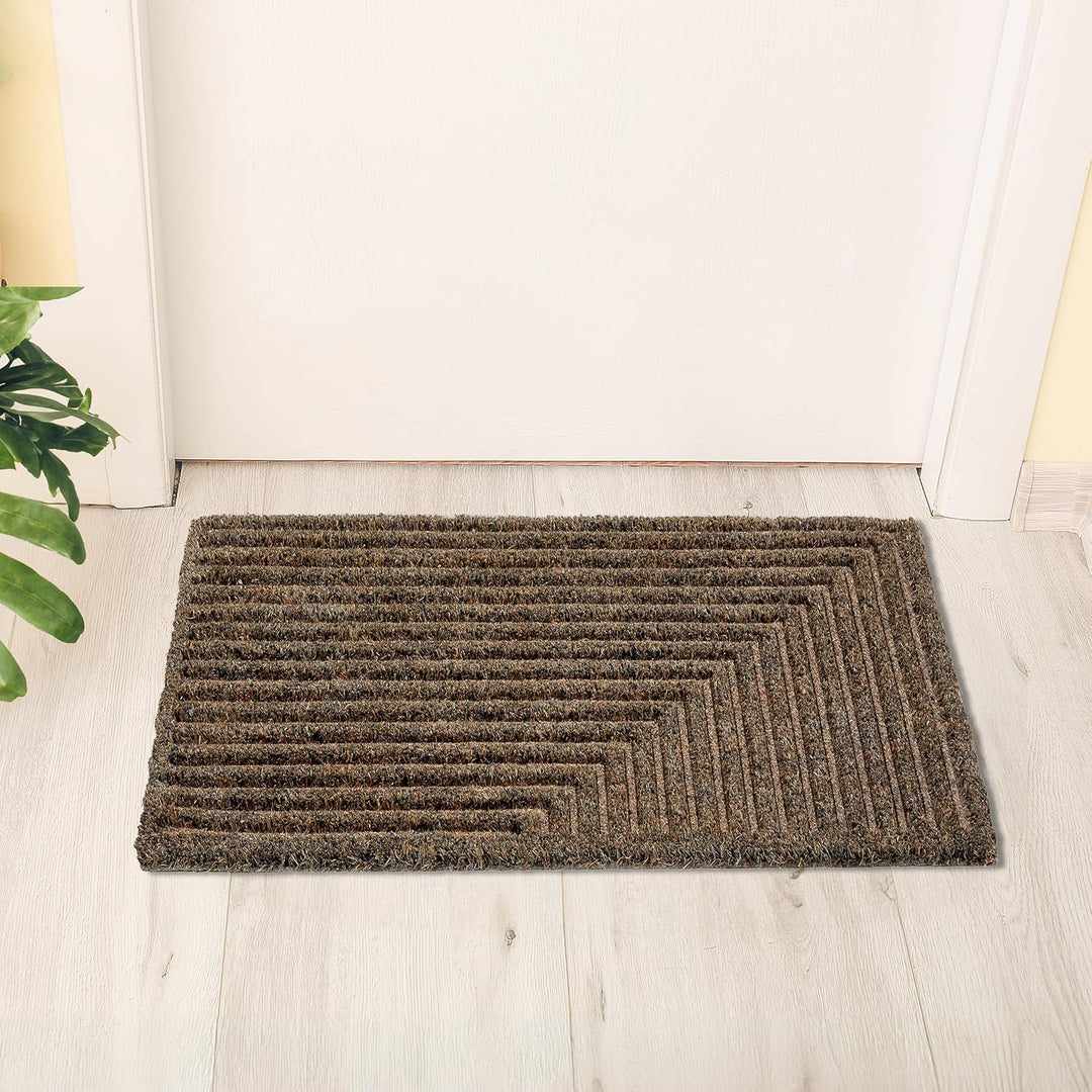 ASTRA Moderne Fussmatte Haustür - Kokosmatte 2er Set 45x75cm Streifen grau - rutschfeste Schmutzfang