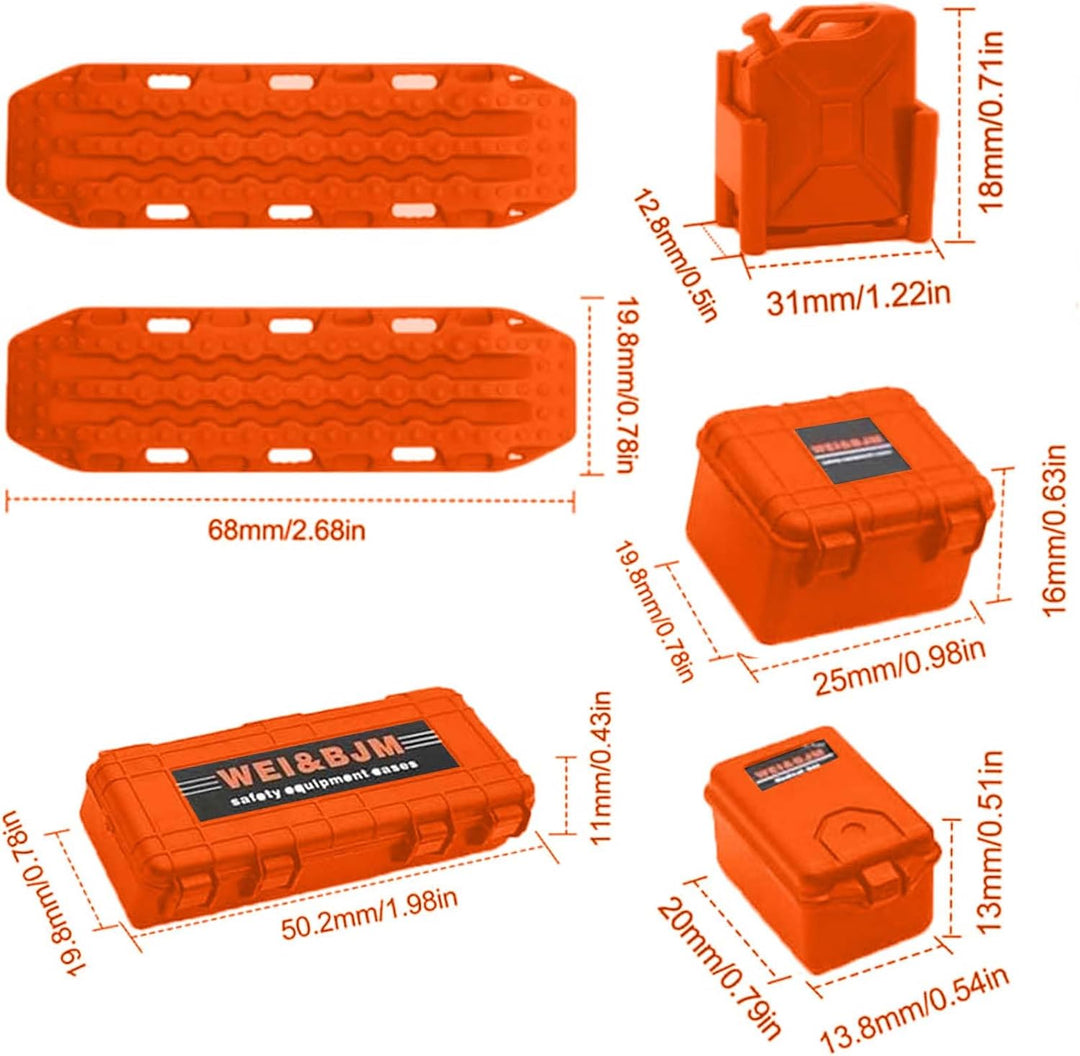 RC Crawler Zubehör, 1/10 Truck Dachträger Rc Zubehör Set 8 in 1 Tankaufbewahrungsbox, Gepäcknetz, Sc