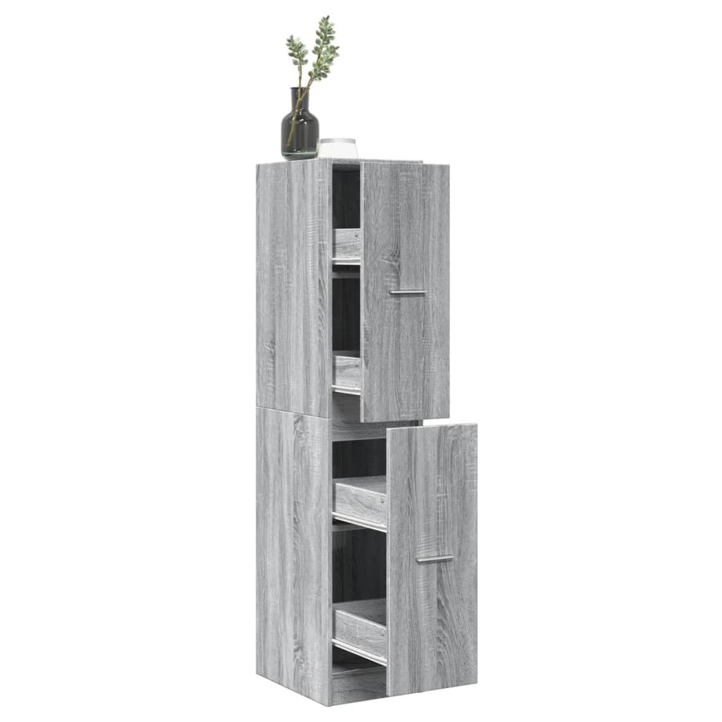 Homgoday Apothekerschrank Holzwerkstoff Grau Sonoma, 4 Schubladen, 60 kg Tragfähigkeit Model855174,