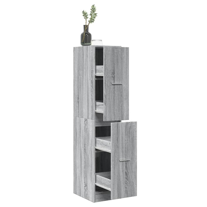 Homgoday Apothekerschrank Holzwerkstoff Grau Sonoma, 4 Schubladen, 60 kg Tragfähigkeit Model855174,