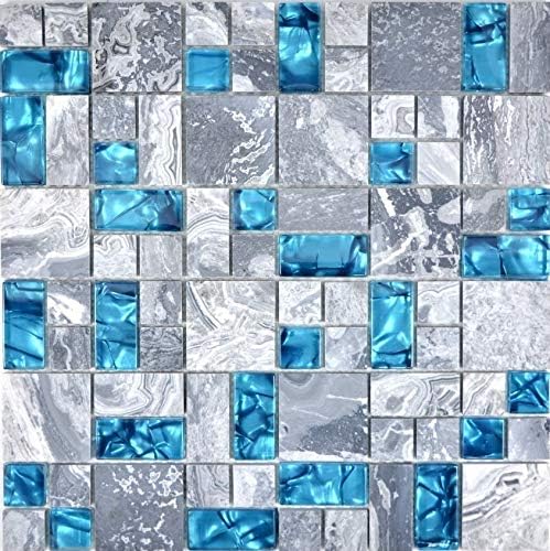 Mosaik Fliese Kombination Glasmosaik Crystal grau blau für WAND BAD WC DUSCHE KÜCHE FLIESENSPIEGEL T