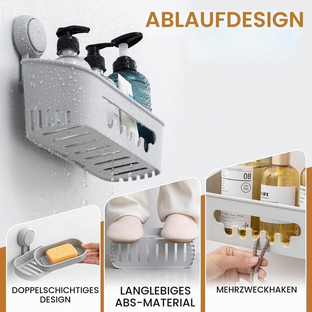 LEVERLOC Duschablage Ohne Bohren Saugnapf Dusche Organizer Grosse Kapazität Bad Organizer Ohne Bohre