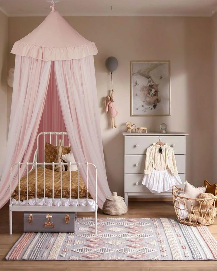 Mallify Moskitonetz Betthimmel mit Sternenlichtern, atmungsaktiv & waschbar Doppelte Lage Babybett B