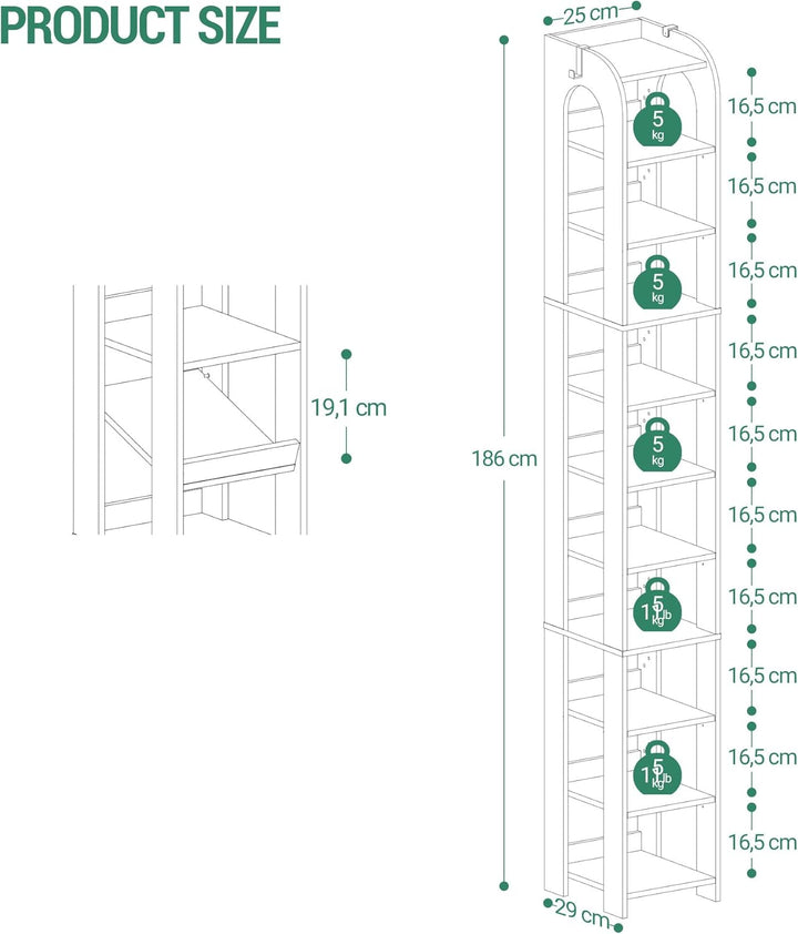 Hzuaneri Vertikales Schuhregal, 11 Ebenen Schmale Schuhregale, Holz-Schuh-Organizer für Schrank, Ein